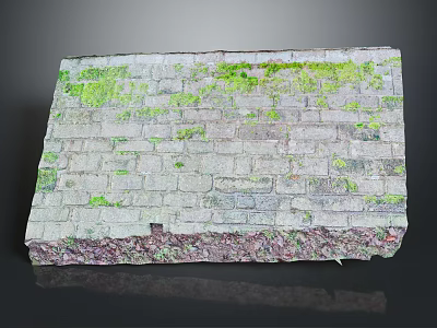 Old Brick Wall With Green Moss And Natural Textured Stone Surface 3d model