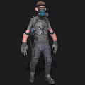 Tactical Character In Protective Suit With Gas Mask And Armored Gear Equipment