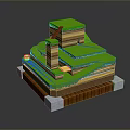 Pixel Style Layered Landscape With Green Grass Brown Soil And White Block Base