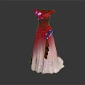 Elegant One Shoulder Red to White Gradient Dress with Delicate Flower Decorations for Formal Occasions