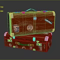 Red Wooden Textured Luggage With Silver Corners Locks and Decorative Stickers Stacked for Home Storage