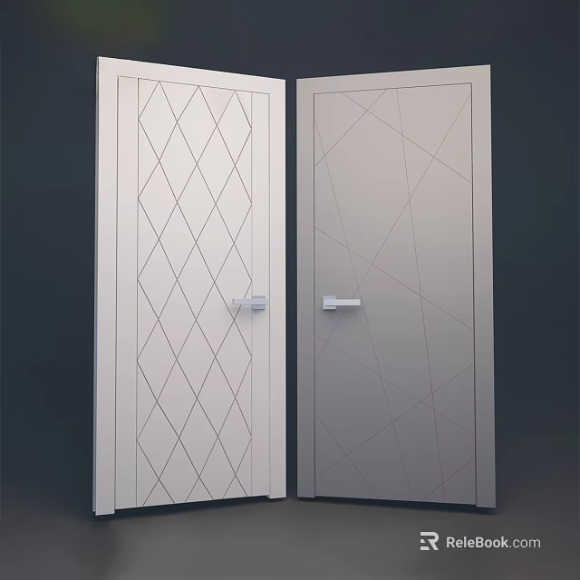 Modern White Sliding Doors With Diamond Pattern And Geometric Lines 3d model 