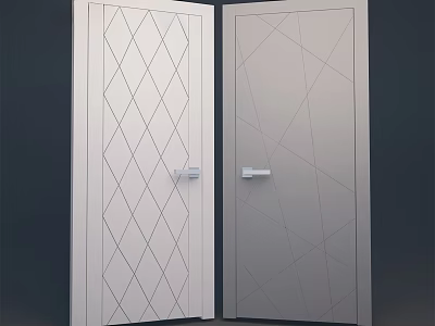 Modern White Sliding Doors With Diamond Pattern And Geometric Lines 3d model
