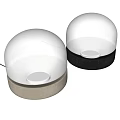 Two Modern Spherical Table Lamps With White Shade And Gray Base Illuminated 3d model