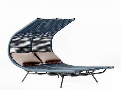 Modern Woven Lounge Chair With Two Brown Cushions And Black Metal Frame 3d model