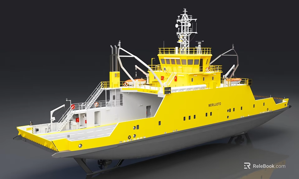 Modern Yellow Ship Design With Upper Superstructure Multiple Windows And Antennas 3d model 