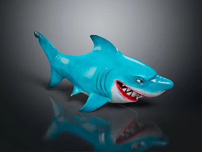 Blue Shark Toy With Open Mouth Sharp Teeth And Shiny Surface On Dark Background 3d model
