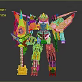 Vibrant Transformer Action Figure With Yellow Red Purple Wings And Weapons