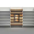 White Modern Multi Tiered Display Shelves With Displayed Goods And Bottled Items