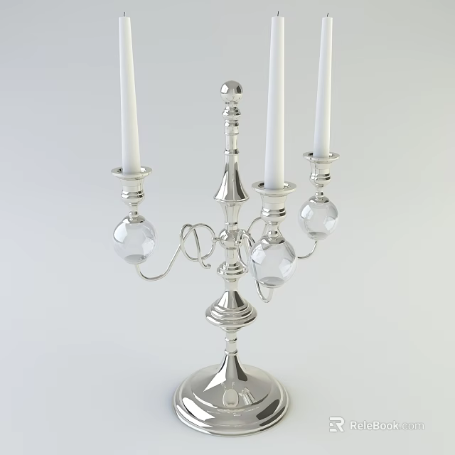 Elegant Silver Candelabra With Crystal Accents And Three Candle Holders Design 3d model 