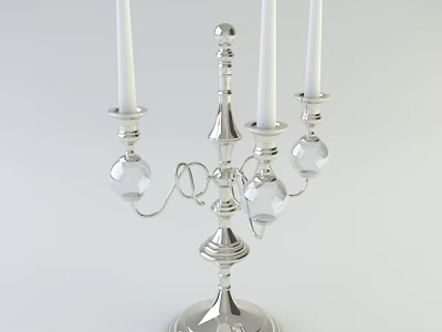 Elegant Silver Candelabra With Crystal Accents And Three Candle Holders Design 3d model