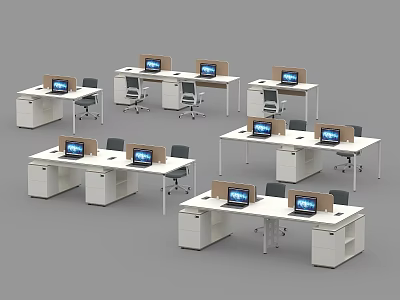 Modern Office Desks With Computer Monitors Office Chairs And Storage Units 3d model