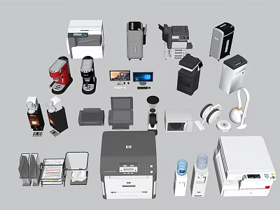 Essential Office Appliances Including Printers Coffee Makers Computer Monitors Shredders and More for Productive Workspace 3d model
