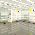 Modern Retail Store Front With Glass Windows Shelves Displaying Yellow Items And White Cabinets