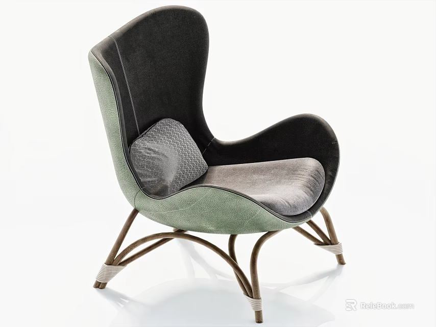 Elegant Color Block Upholstered Leisure Chair With Stylish Curved Metal Legs For Modern Home Decor 3d model 
