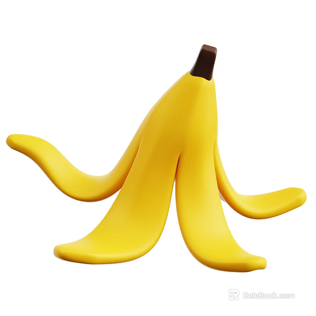 Fresh Ripe Yellow Peeled Banana With Spread Out Peel And Brown Stem 3d model 
