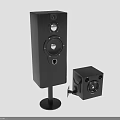 Black Audio Speakers Set With Floor Standing Tower And Compact Bookshelf Design