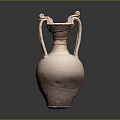 Ancient Style Clay Vase Featuring Twin Curved Handles And Decorative Top Rim