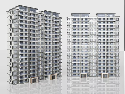 Modern Two Detached Villas Exterior Design With White Gray Facade And Balconies 3d model