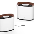 Two White Daily Electrical Appliances With Wooden Top And Black Base For Home Use