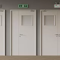 White Safety Exit Doors With Small Windows And Green Signs Above