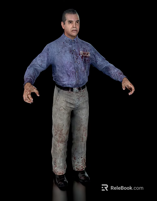 A Man in Blue Shirt and Gray Pants with Bloody Stains on Clothes and Hands 3d model 