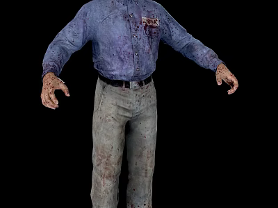 A Man in Blue Shirt and Gray Pants with Bloody Stains on Clothes and Hands 3d model