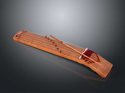 Traditional Handcrafted Guzheng Musical Instrument With Wooden Body And Strings 3d model