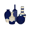 Blue And White Ceramic Vases With Various Shapes And Textures 3d model