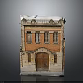 Vintage Red Brick Building With Ornate Facade Wooden Door And Classic Windows