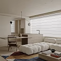Modern Living And Dining Area With White Sofa Area Rug Dining Table And Chairs