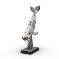 Silver Metal Animal Head Sculpture With Streamlined Design And Black Base Carving Artwork