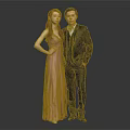 Couple In Pink Gown And Black Suit Against Gray Background