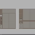 Modern Wardrobe with Sliding Doors Light Wood and White Finish Illuminated Open Shelves and Drawers