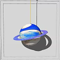 Planetary Themed Chandeliers with Various Designs Featuring Rings and Colorful Planet Surfaces