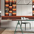 Modern Study Room Interior Design With Glass Desk Green Chairs And Bookshelves