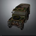Vintage Military Weapon Transport Truck With Camouflage Paint Canvas Cover And Old Tires