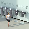 Fashion Mannequins Displaying Apparel in Mall Clothing Store 3D Model with Woman Viewing