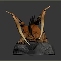 Orange Dragon Game Movie Character With Long Fangs Wings And Spikes Perched On Rock