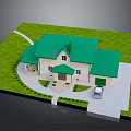 Single Family House Exterior Design Green Roof Beige Walls Steps Garage Car Lawn Path