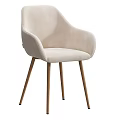 Beige Upholstered Single Chair With Armrest And Modern Wooden Legs Design