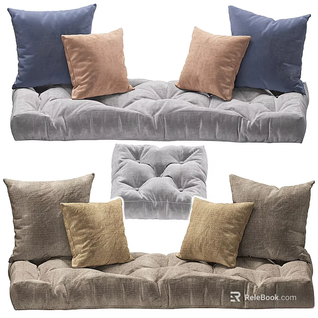 Stylish Throw Pillows Blue Brown And Beige On Gray Tufted Velvet Cushion Home Decor 3d model 