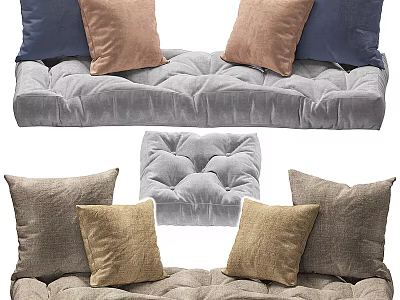 Stylish Throw Pillows Blue Brown And Beige On Gray Tufted Velvet Cushion Home Decor 3d model