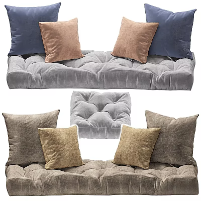 Stylish Throw Pillows Blue Brown And Beige On Gray Tufted Velvet Cushion Home Decor 3d model