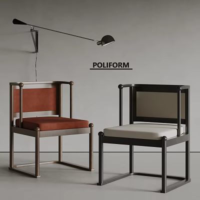 Sleek Modern Dining Chairs With Metal Frame And Upholstered Seats In Red And White 3d model