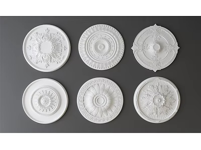 White Decorative Ceiling Medallions With Various Intricate Patterns For Home Ceiling Decoration 3d model