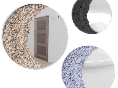 Decorative Round Mirror With Textured Edges In Natural Black And Blue Designs 3d model