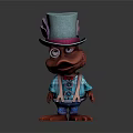 Cartoon Duck Character With Monocle Light Green Hat Pink Brim And Blue Vest Outfit