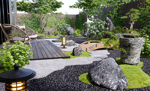 Japanese Courtyard Home Courtyard Landscape 3d model