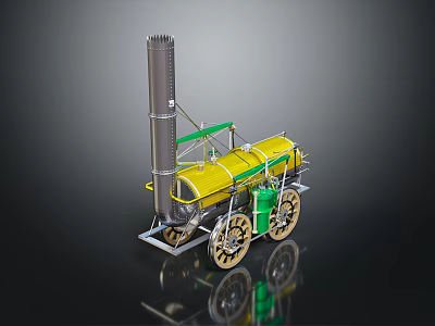 Vintage Steam Train With Yellow Body Tall Chimney And Wheels 3d model